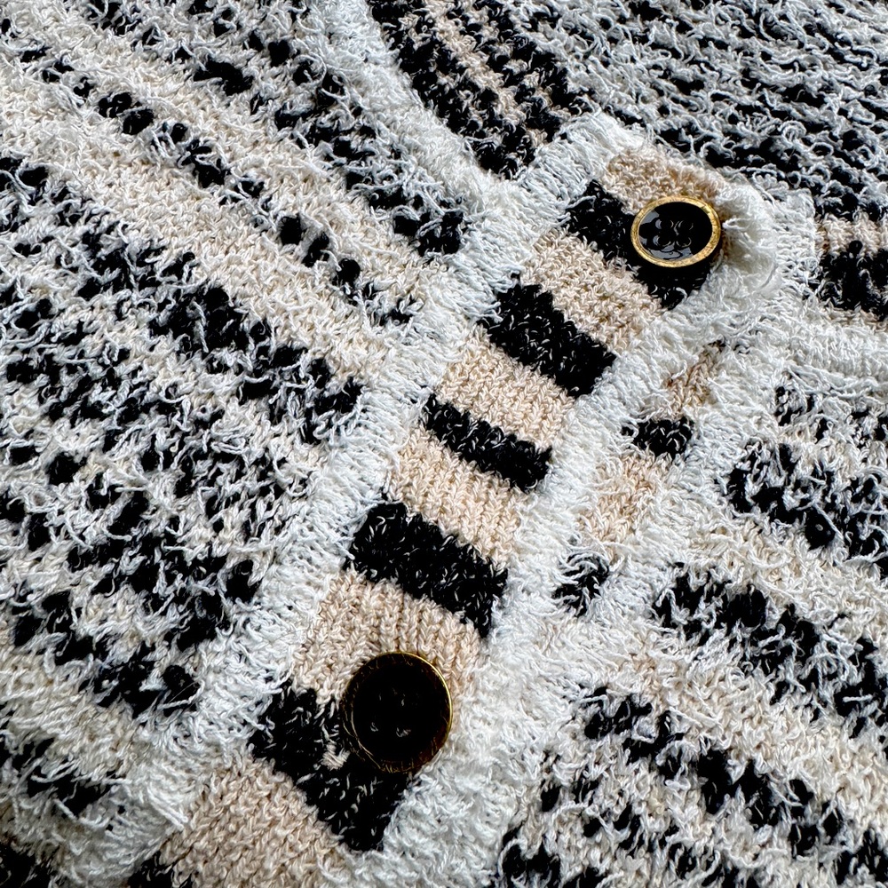 J. Crew Black and Cream Striped Cardigan